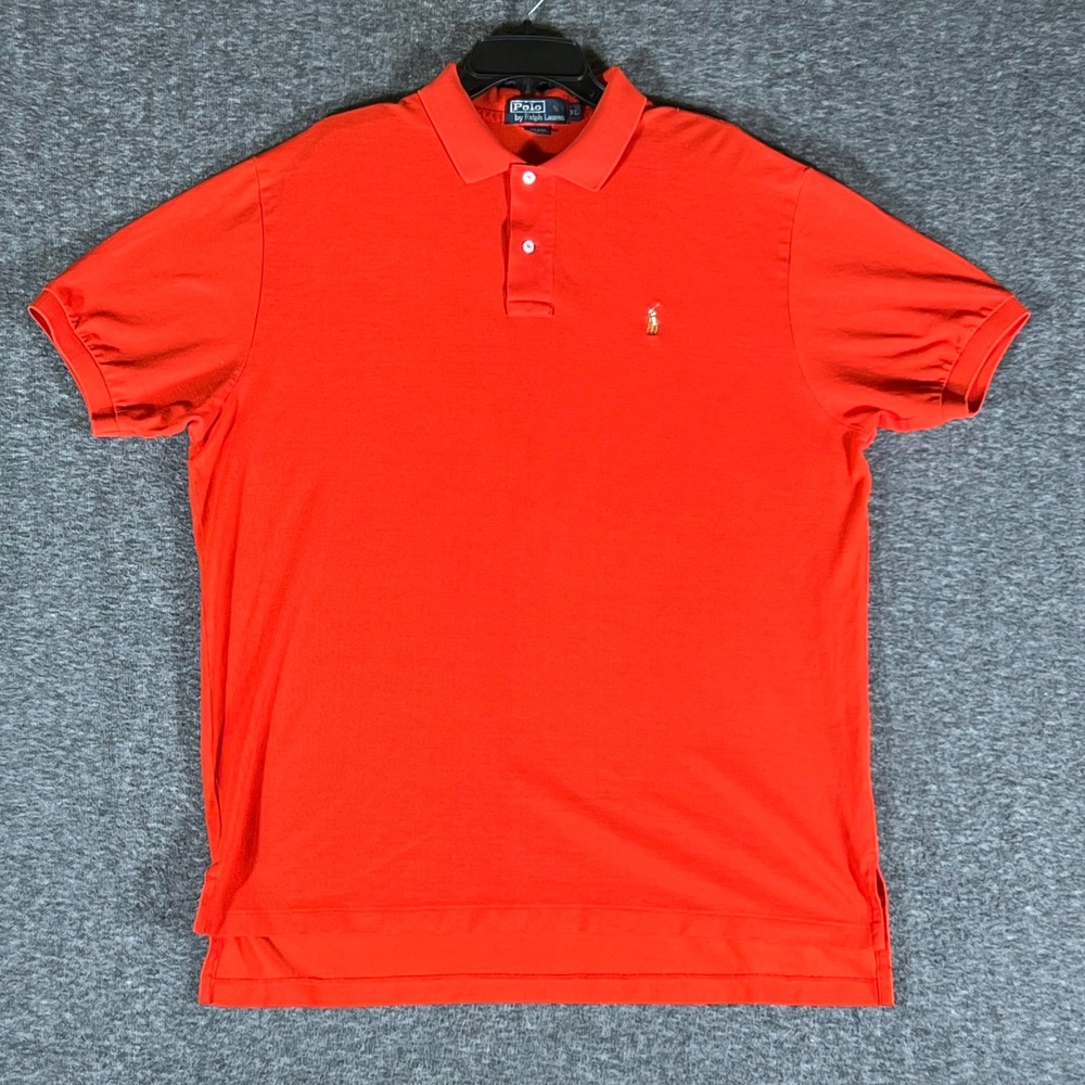 Polo Ralph Lauren Men Orange Polo Shirt Size XL Made in Peru 100 Pima Cotton